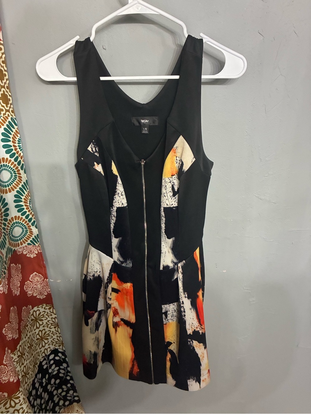 Mossimo Supply Co. Black Mini Dress with Orange and Cream Abstract Print